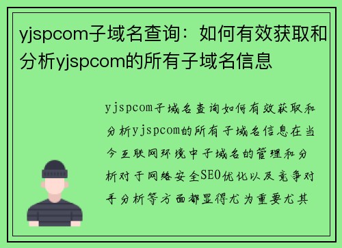 yjspcom子域名查询：如何有效获取和分析yjspcom的所有子域名信息